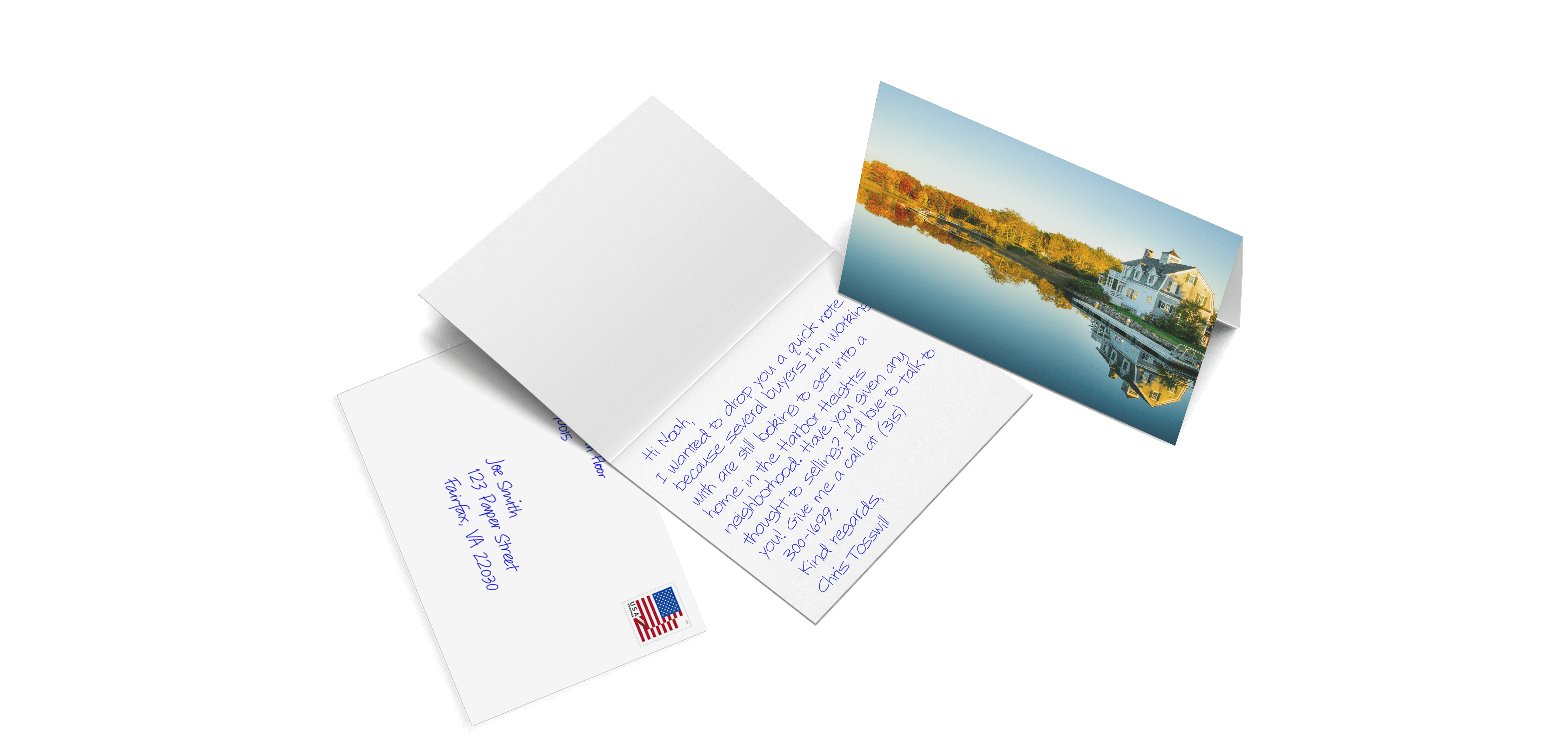 Handwritten note card and envelope